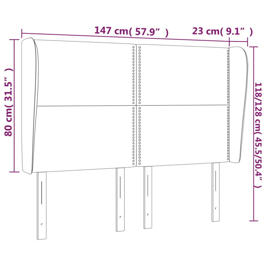 Hoofdbord Met Randen Stof Zwart 147 x 23 x 118/128 cm