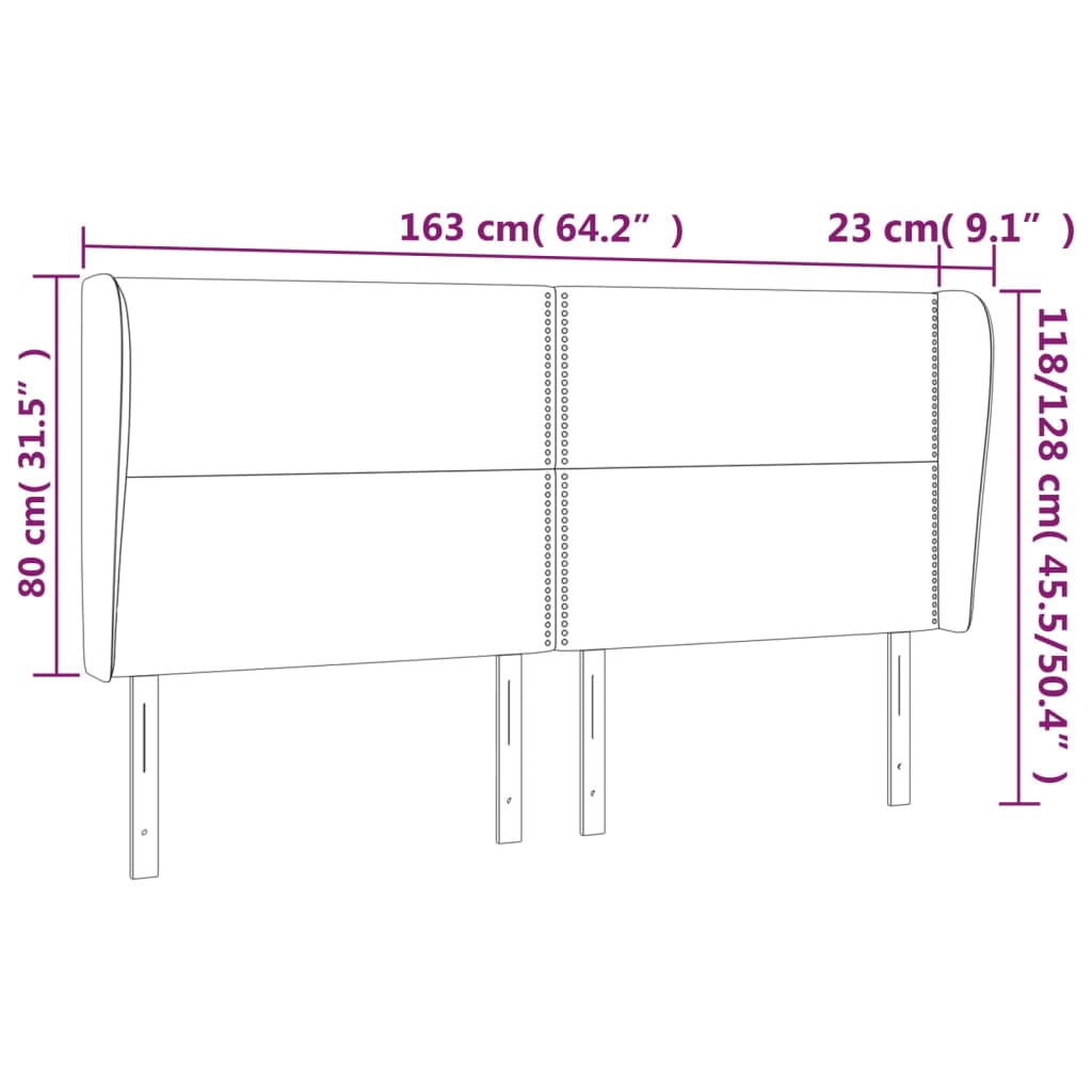 Hoofdbord Met Randen Stof Donkergrijs 163 x 23 x 118/128 cm