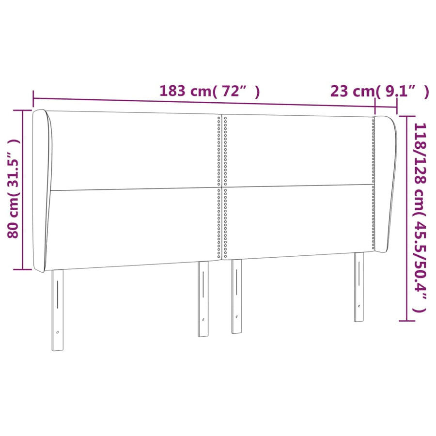 Hoofdbord Met Randen Stof Kleurig Crème 183 x 23 x 118/128 cm
