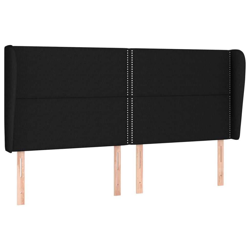 Hoofdbord Met Randen Stof Zwart 203 x 23 x 118/128 cm