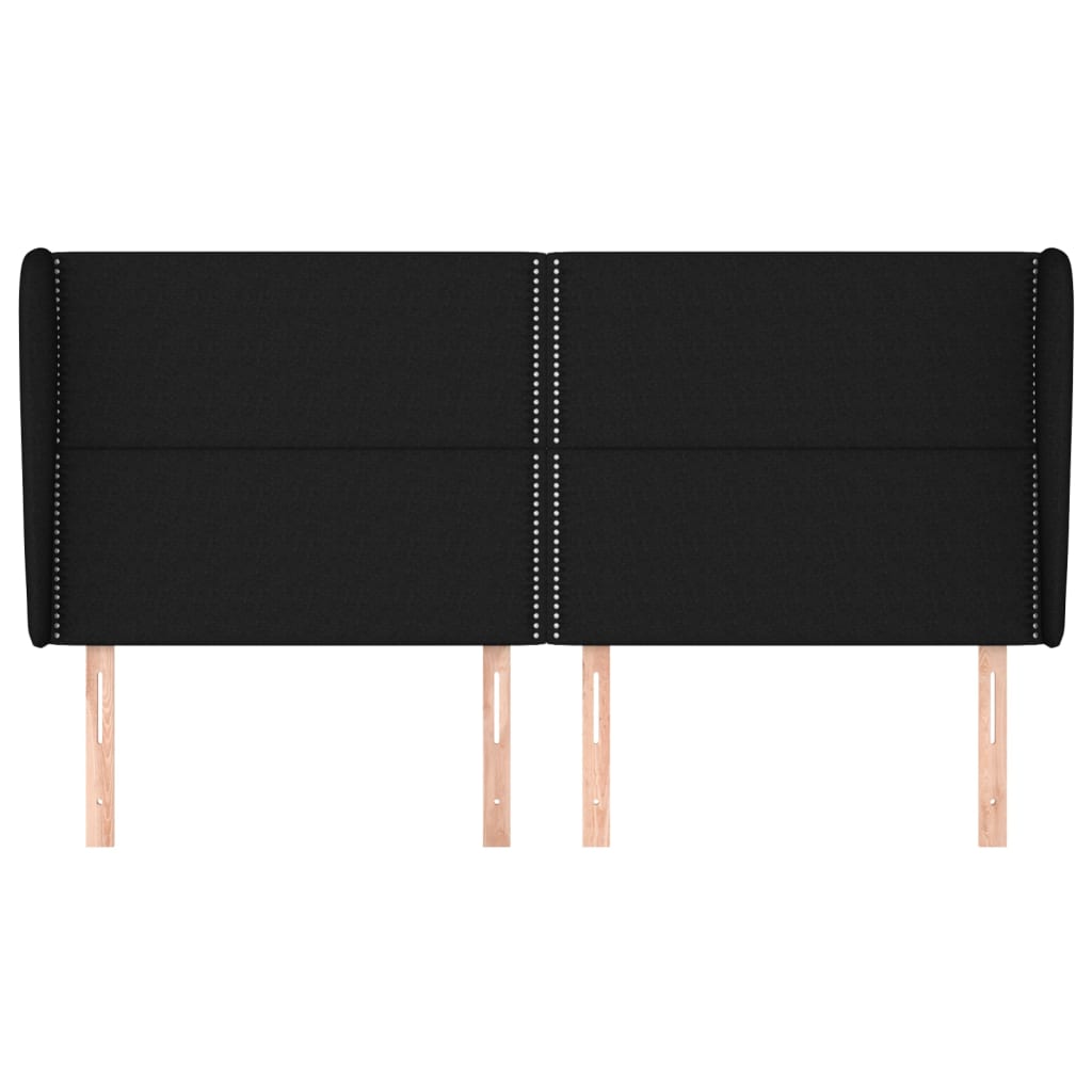 Hoofdbord Met Randen Stof Zwart 203 x 23 x 118/128 cm