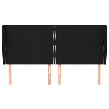 Hoofdbord Met Randen Stof Zwart 203 x 23 x 118/128 cm