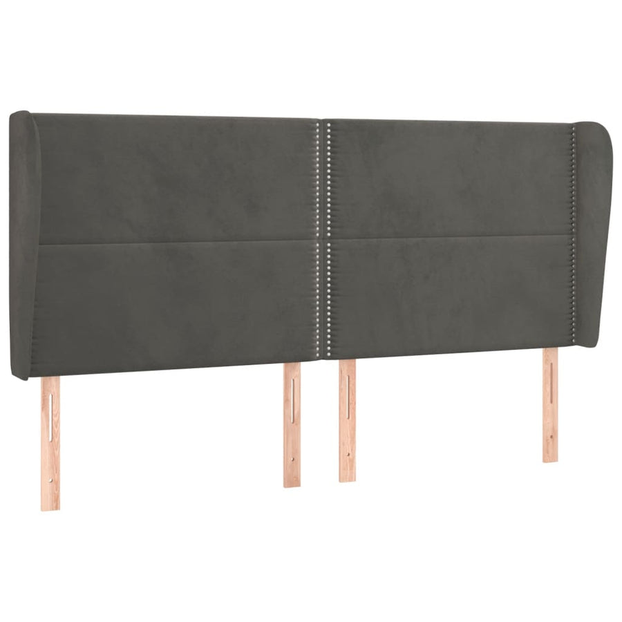 Hoofdbord Met Randen Fluweel 163 x 23 x 118/128 cm Donkergrijs