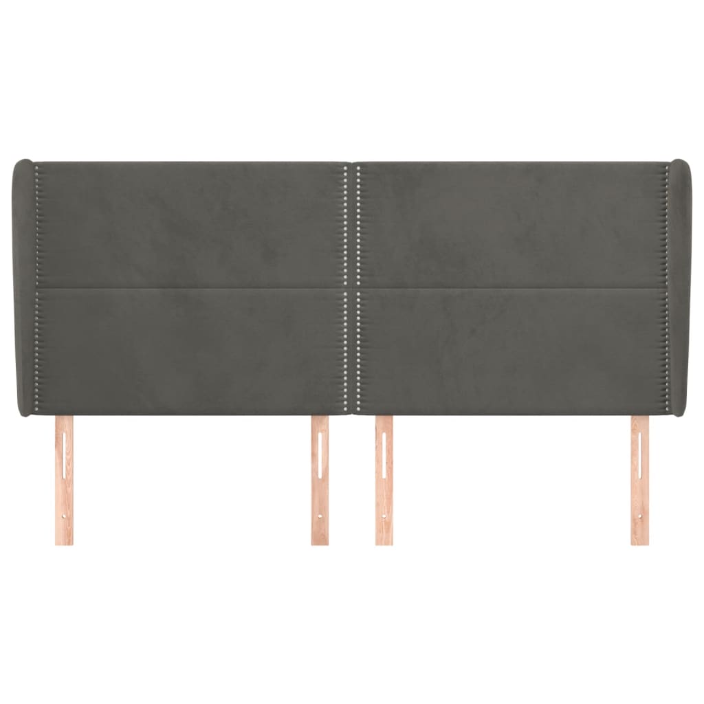 Hoofdbord Met Randen Fluweel 163 x 23 x 118/128 cm Donkergrijs