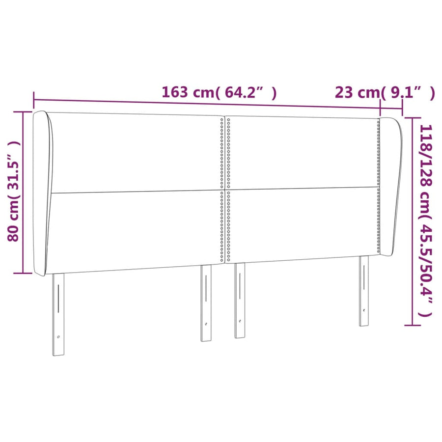 Hoofdbord Met Randen Fluweel 163 x 23 x 118/128 cm Donkergrijs