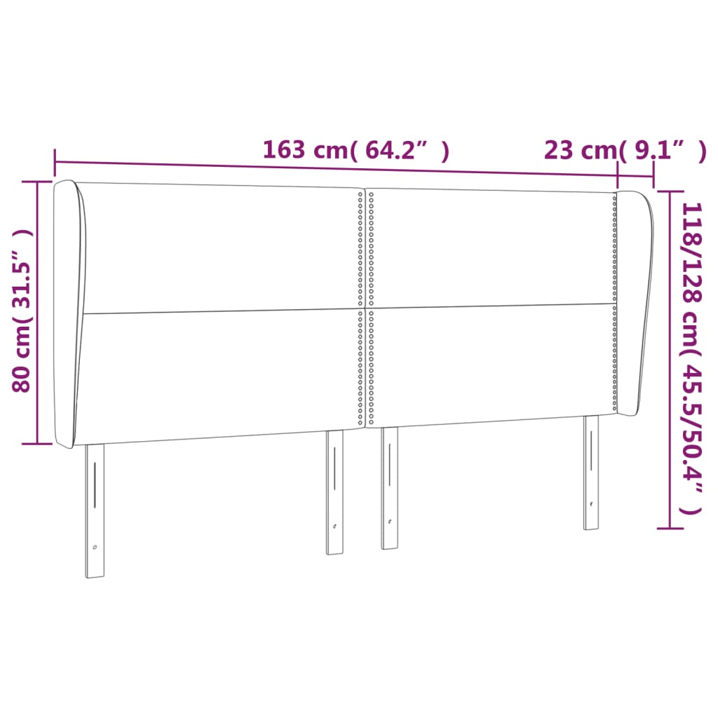 Hoofdbord Met Randen Fluweel 163 x 23 x 118/128 cm Roze