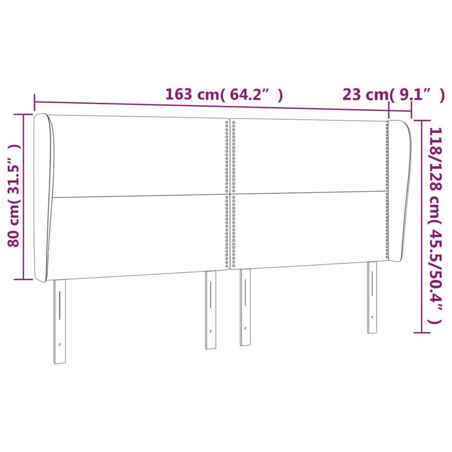 Hoofdbord Met Randen Fluweel 163 x 23 x 118/128 cm Roze