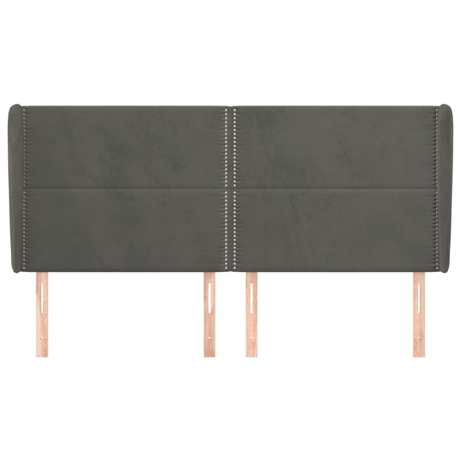 Hoofdbord Met Randen Fluweel 183 x 23 x 118/128 cm Donkergrijs