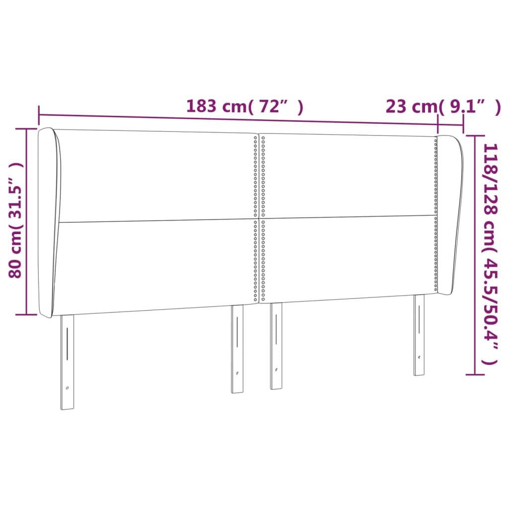Hoofdbord met randen 183x23x118/128 cm fluweel donkergroen