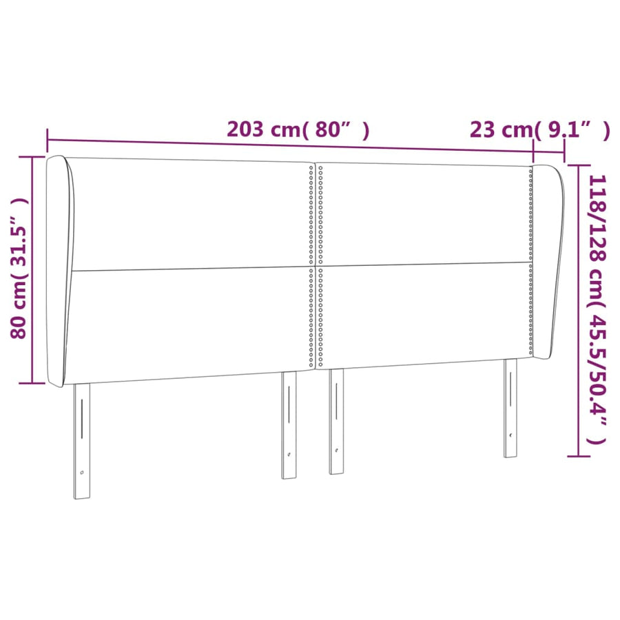 Hoofdbord Met Randen Fluweel 203 x 23 x 118/128 cm Lichtgrijs