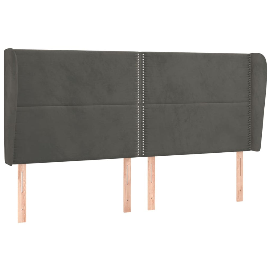 Hoofdbord Met Randen Fluweel 203 x 23 x 118/128 cm Donkergrijs