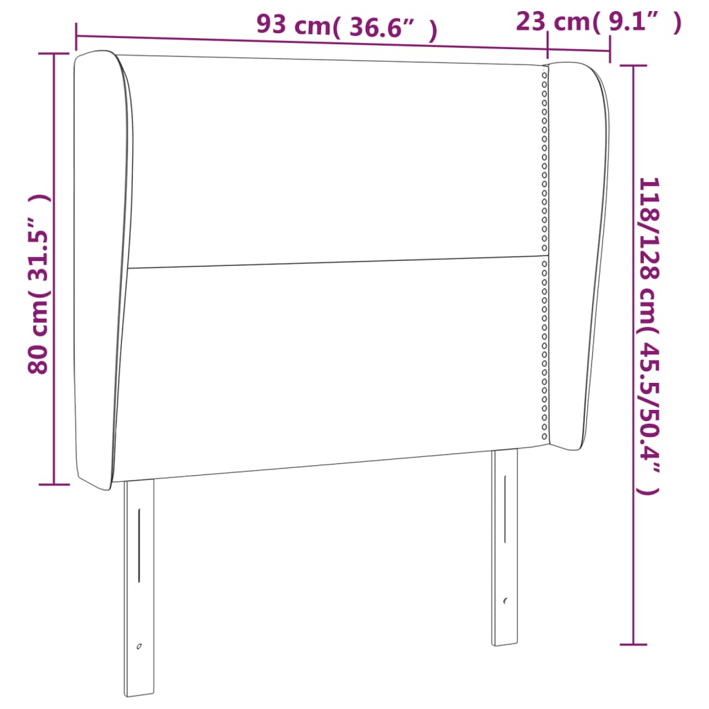 Hoofdbord met randen 93x23x118/128 cm kunstleer zwart 93 x 23 x 118/128 cm Zwart