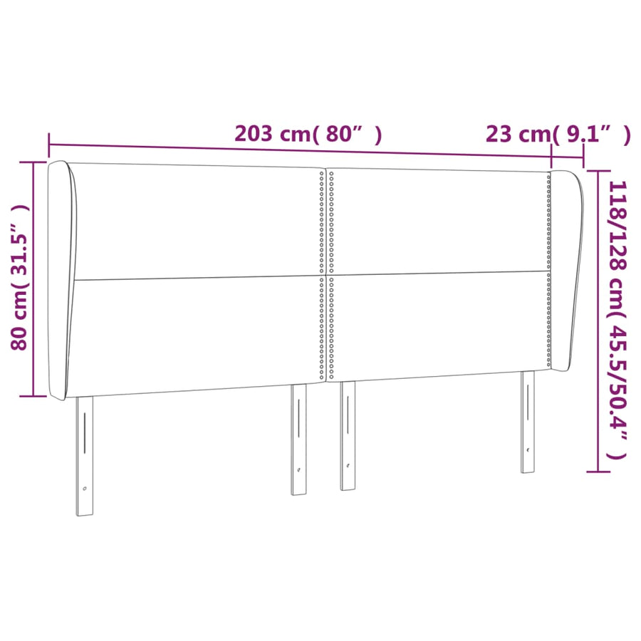 Hoofdbord met randen 203x23x118/128 cm kunstleer zwart 203 x 23 x 118/128 cm Zwart