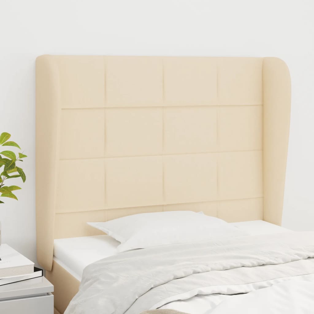 Hoofdbord met randen 93x23x118/128 cm stof crèmekleurig 93 x 23 x 118/128 cm Crème