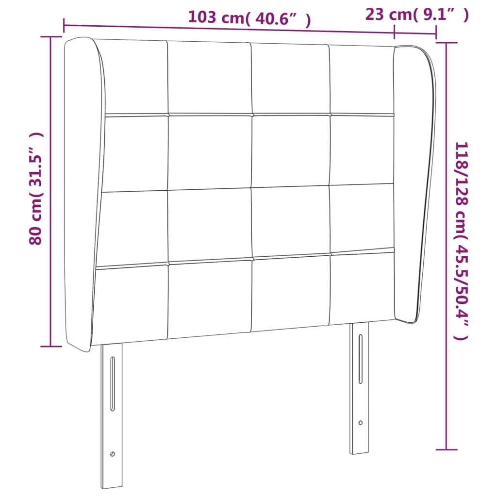 Hoofdbord Met Randen Stof Kleurig 103 x 23 x 118/128 cm Crème