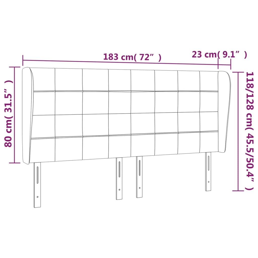 Hoofdbord Met Randen Stof 183 x 23 x 118/128 cm Donkerbruin