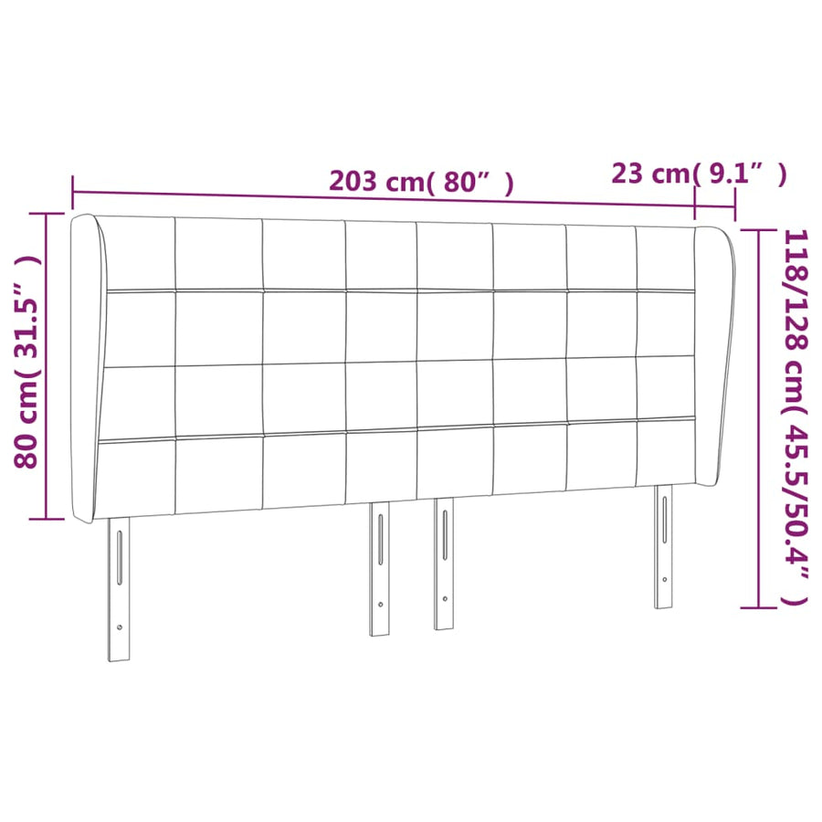 Hoofdbord Met Randen Stof Kleurig 203 x 23 x 118/128 cm Crème