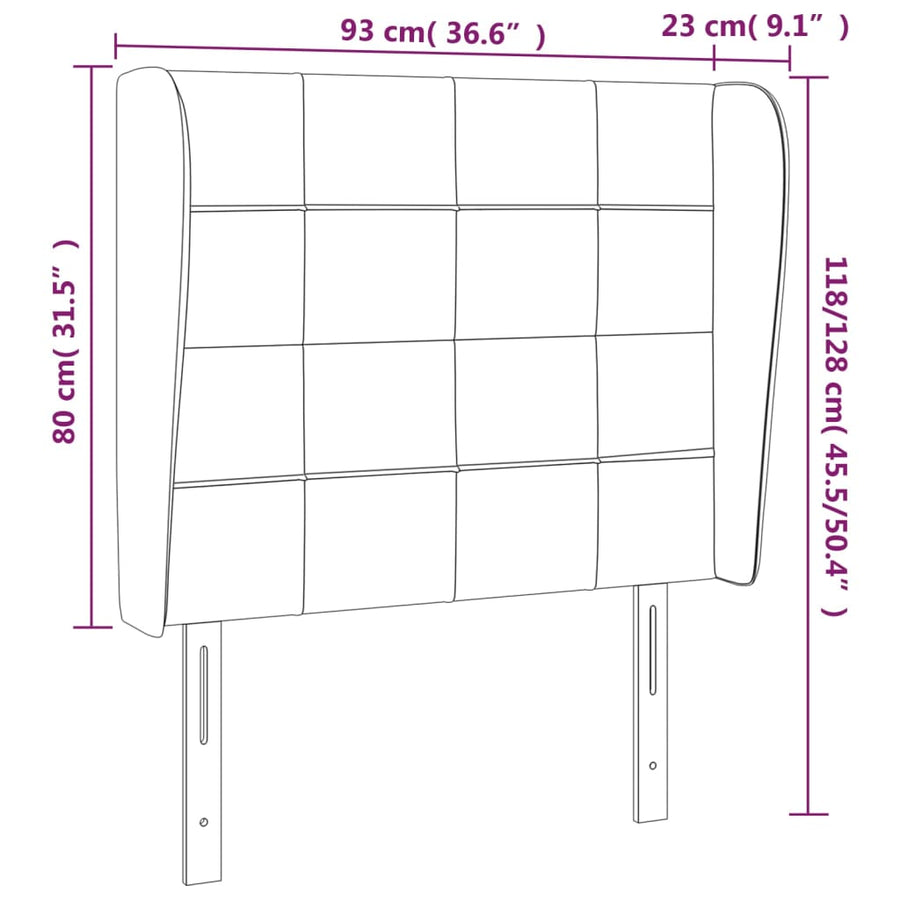 Hoofdbord met randen 93x23x118/128 cm fluweel roze 93 x 23 x 118/128 cm Roze
