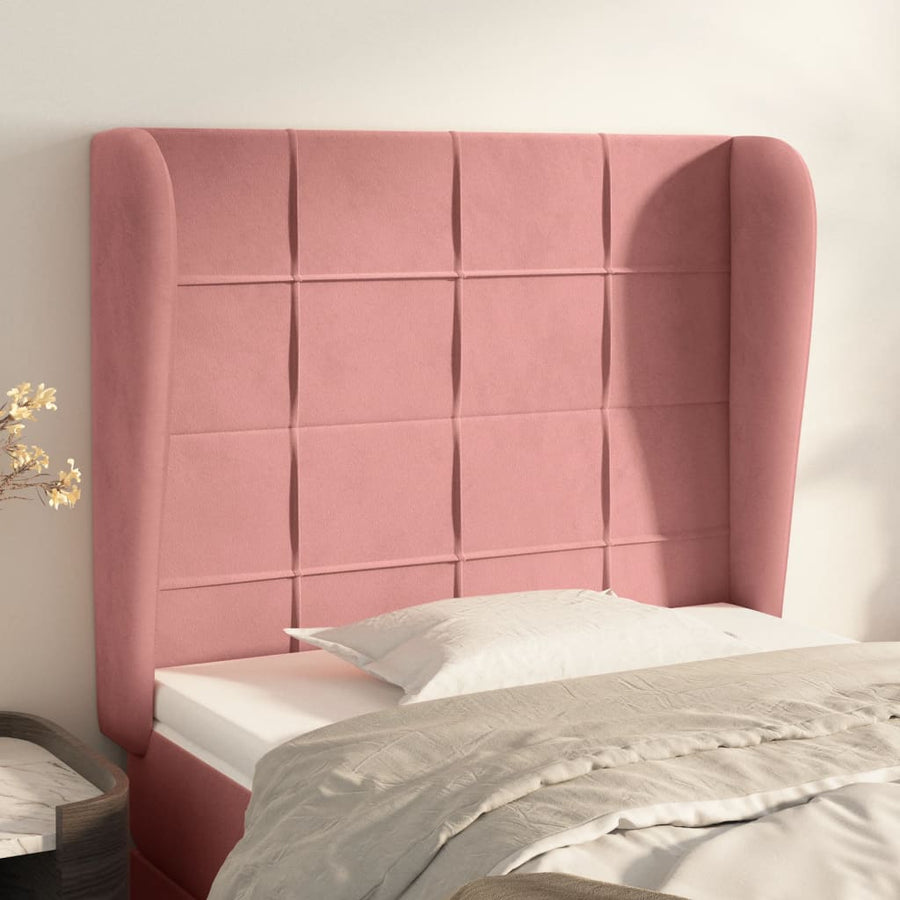 Hoofdbord met randen 93x23x118/128 cm fluweel roze 93 x 23 x 118/128 cm Roze