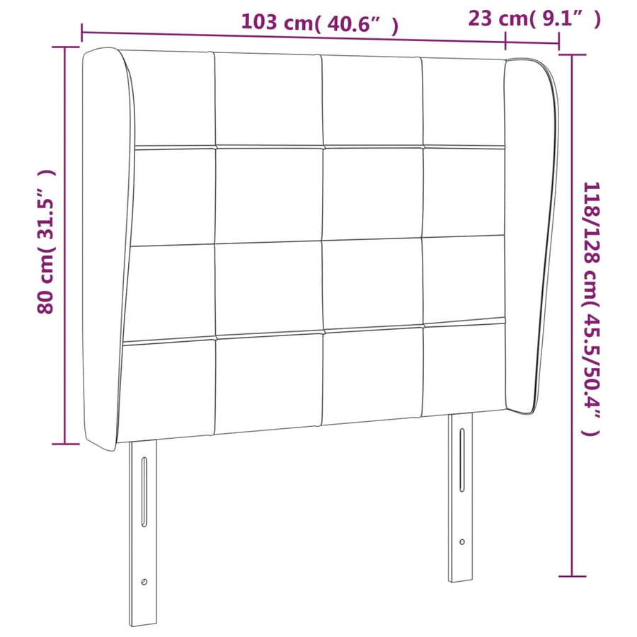 Hoofdbord met randen 103x23x118/128 cm fluweel lichtgrijs 103 x 23 x 118/128 cm Lichtgrijs