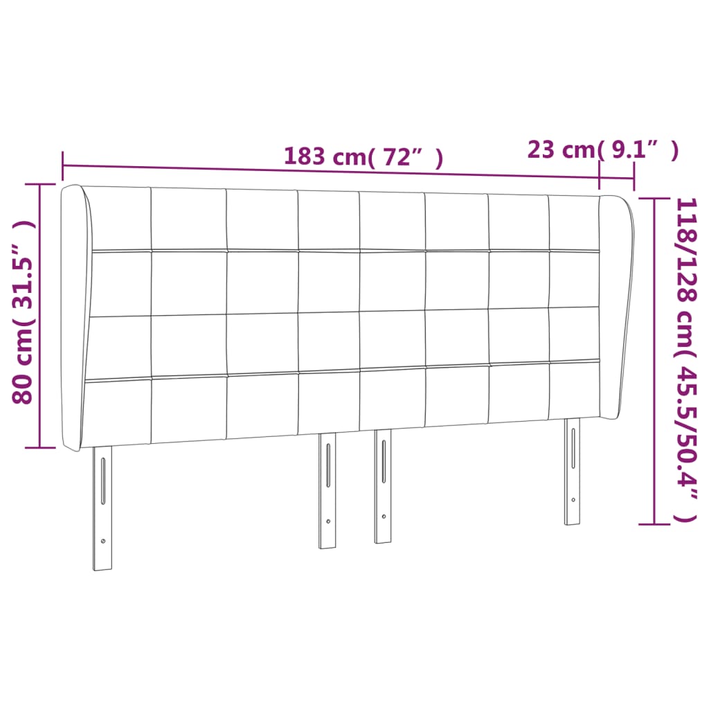 Hoofdbord met randen 183x23x118/128 cm fluweel donkergroen