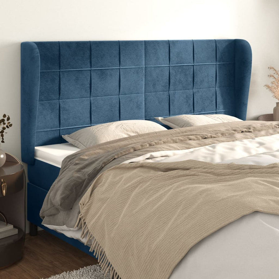 Hoofdbord Met Randen Fluweel 1 183 x 23 x 118/128 cm Donkerblauw