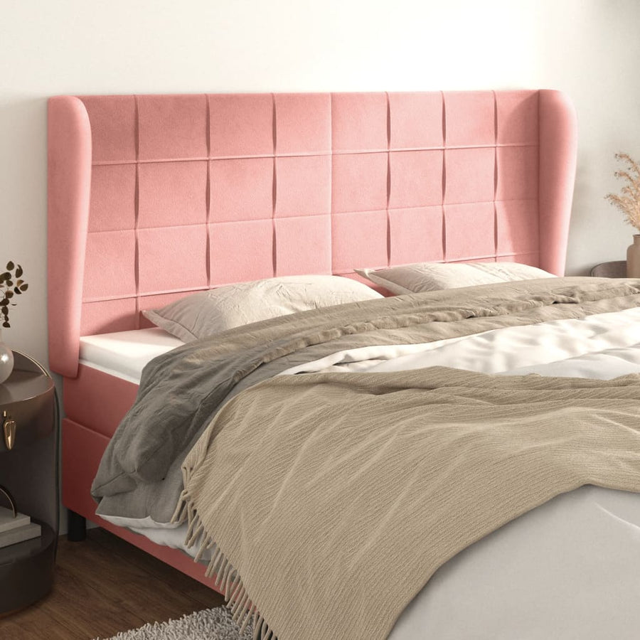 Hoofdbord Met Randen Fluweel 1 183 x 23 x 118/128 cm Roze