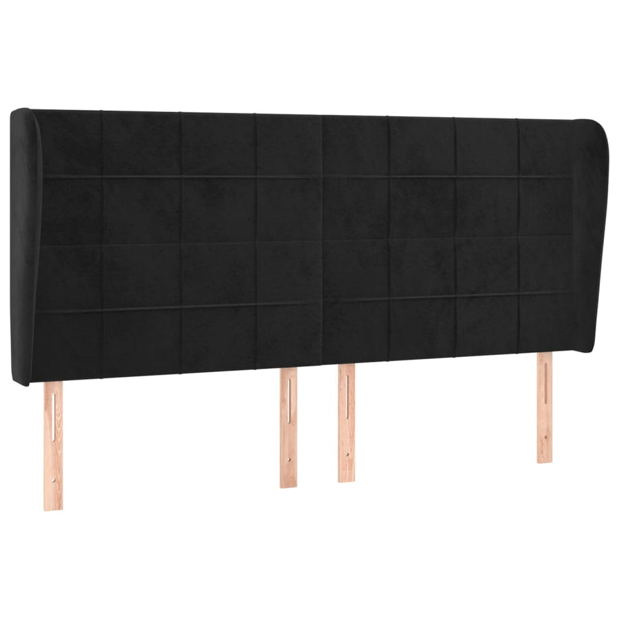 Hoofdbord met randen 203x23x118/128 cm fluweel zwart 203 x 23 x 118/128 cm Zwart