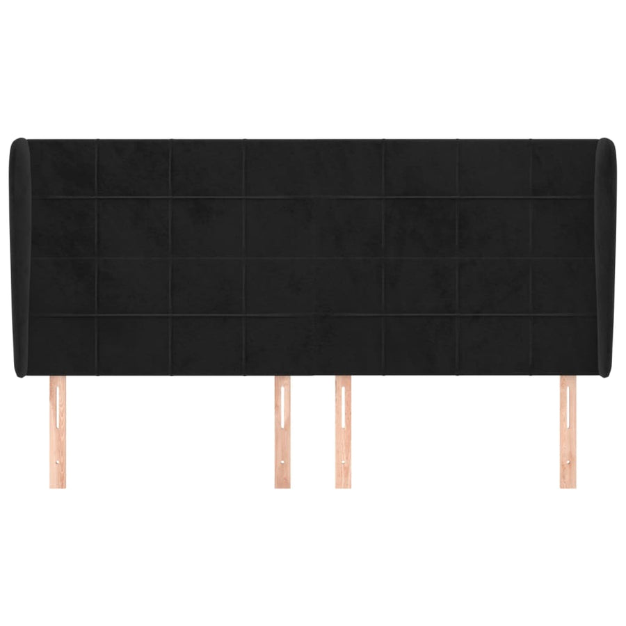 Hoofdbord met randen 203x23x118/128 cm fluweel zwart 203 x 23 x 118/128 cm Zwart