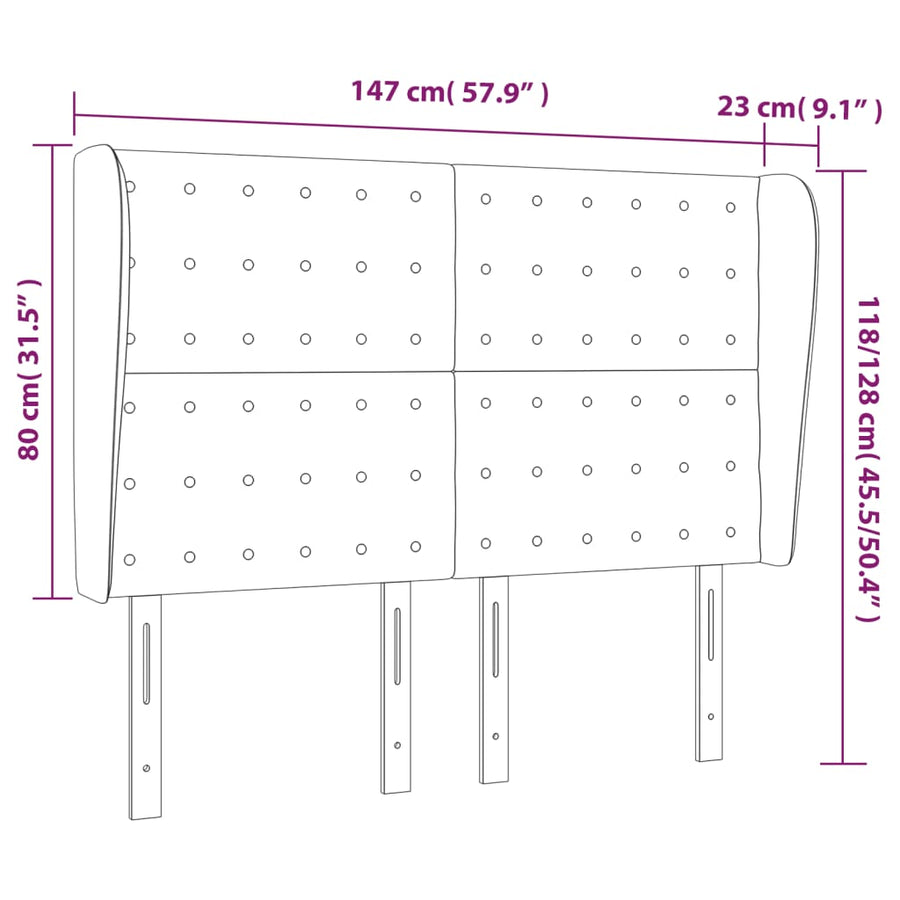 Hoofdbord Met Randen Kunstleer 147 x 23 x 118/128 cm Zwart