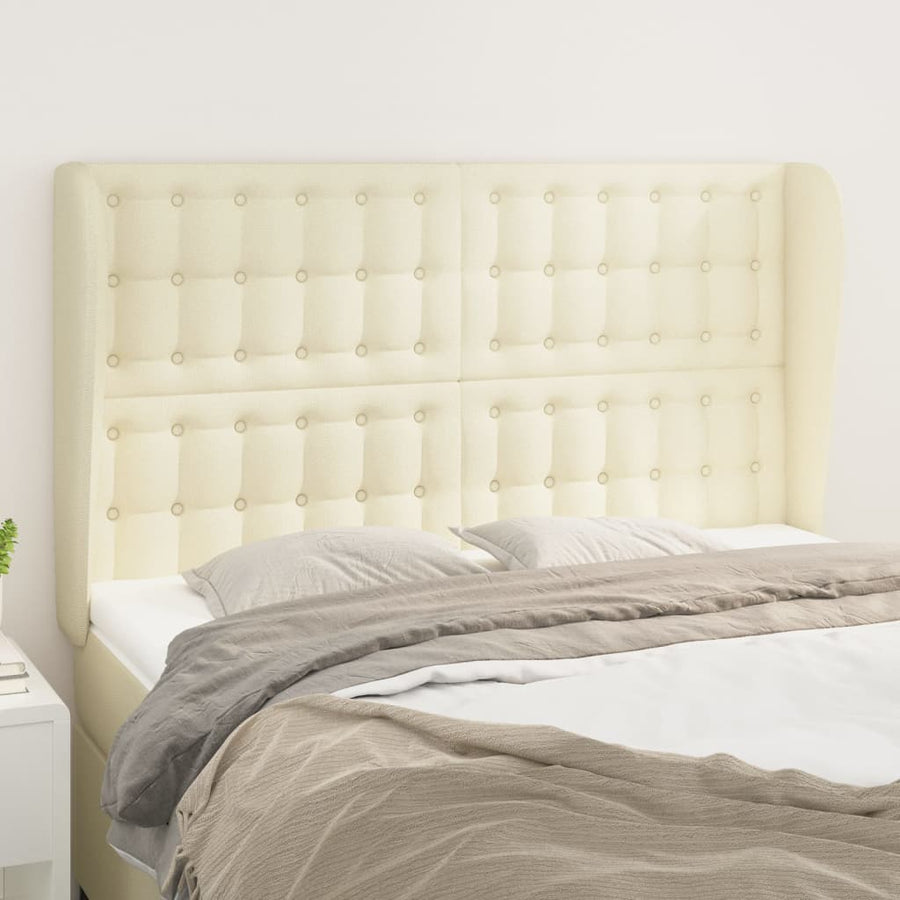 Hoofdbord Met Randen Kunstleer Kleurig 147 x 23 x 118/128 cm Crème