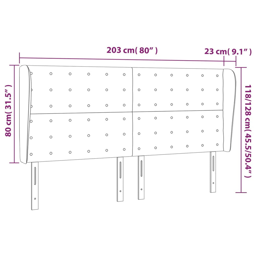 Hoofdbord Met Randen Kunstleer Kleurig 203 x 23 x 118/128 cm Crème