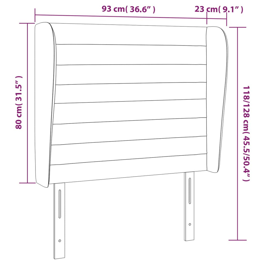 Hoofdbord met randen 93x23x118/128 cm stof donkerbruin