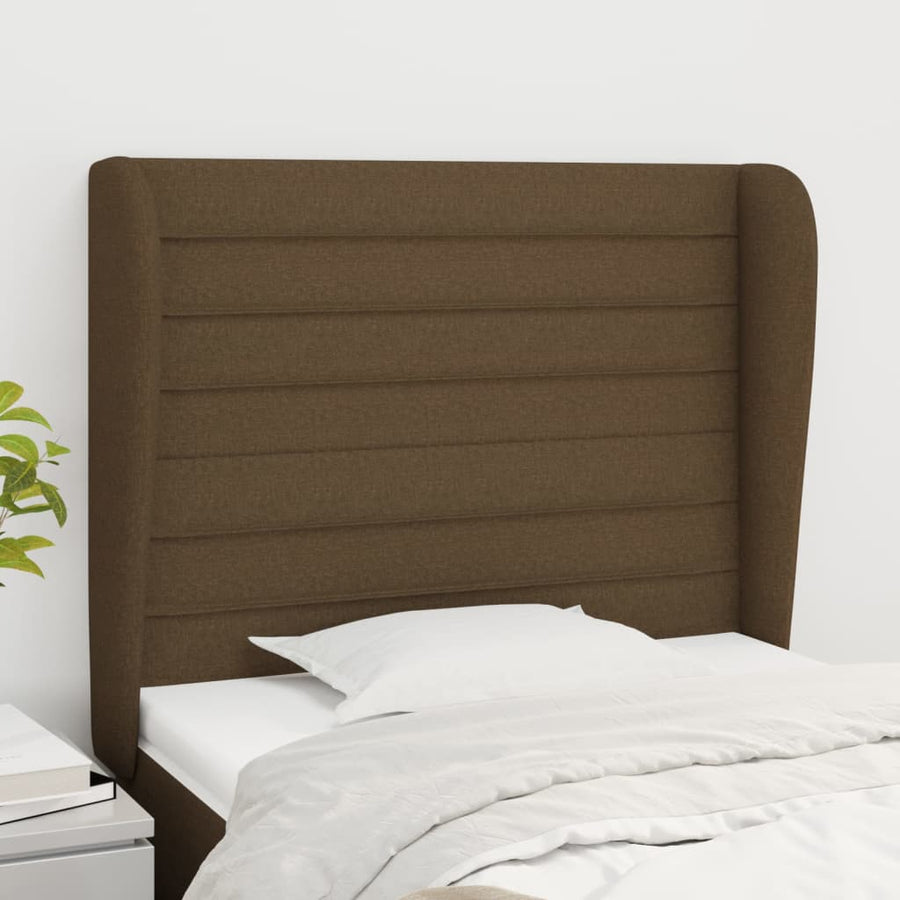 Hoofdbord met randen 93x23x118/128 cm stof donkerbruin