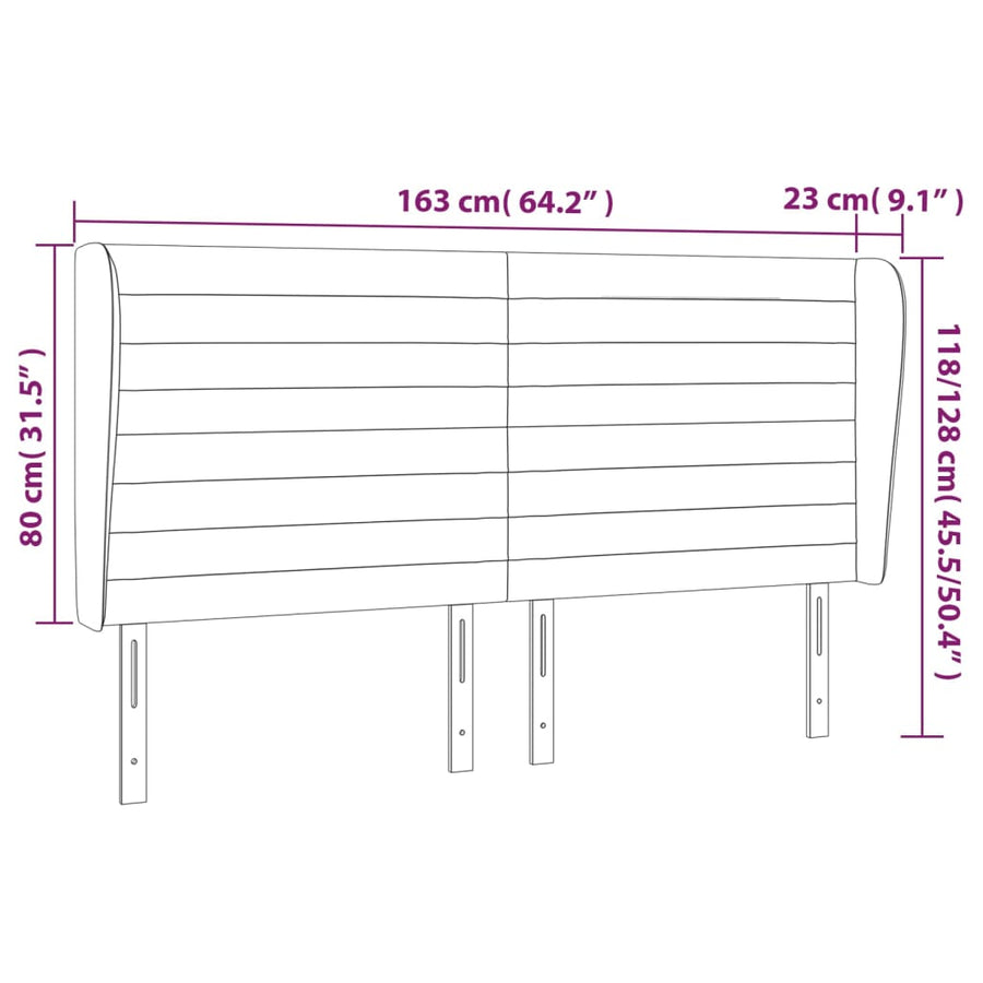 Hoofdbord met randen 163x23x118/128 cm stof donkergrijs 163 x 23 x 118/128 cm Donkergrijs