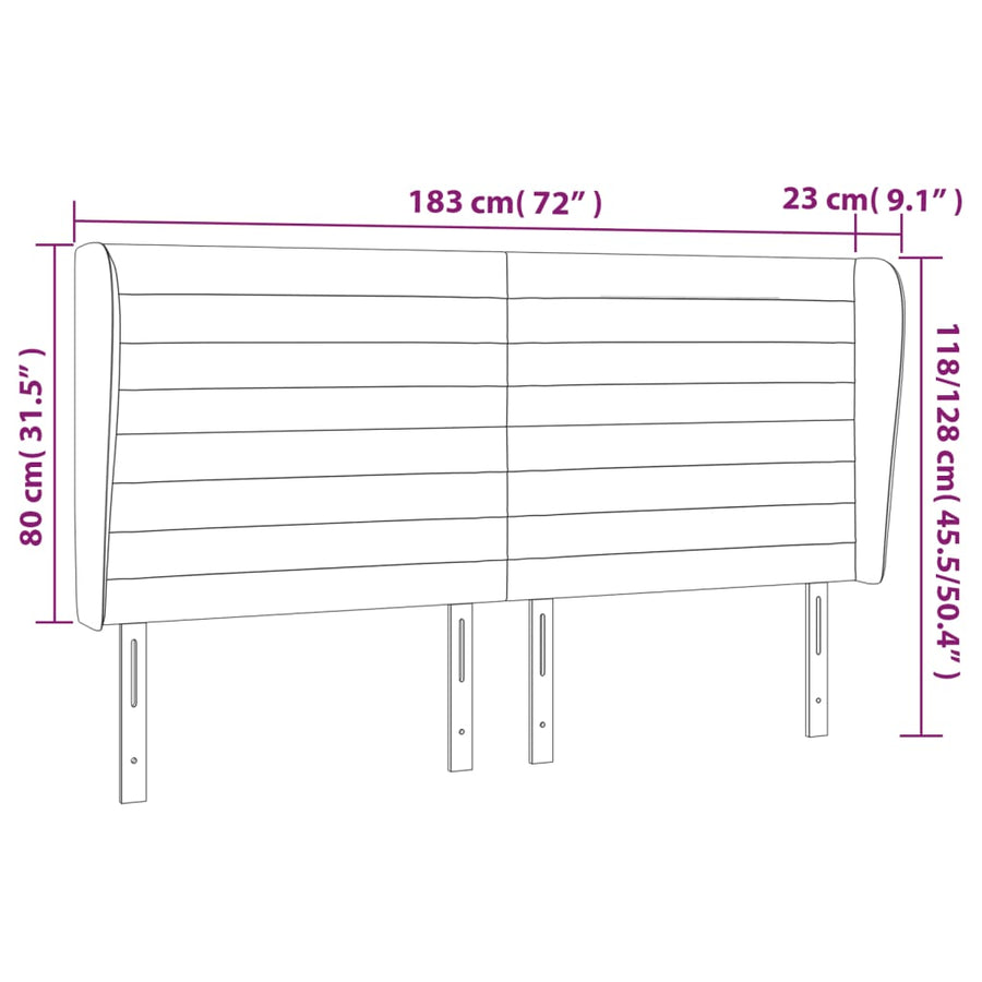 Hoofdbord met randen 183x23x118/128 cm stof lichtgrijs 183 x 23 x 118/128 cm Lichtgrijs
