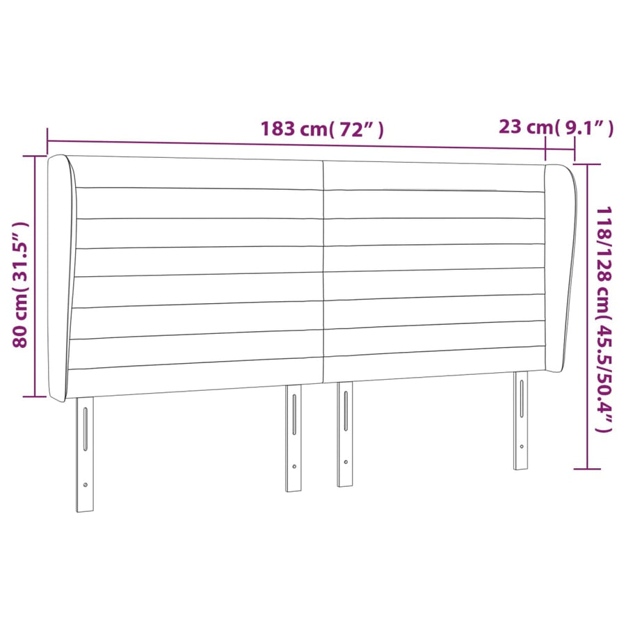 Hoofdbord met randen 183x23x118/128 cm stof zwart 183 x 23 x 118/128 cm Zwart