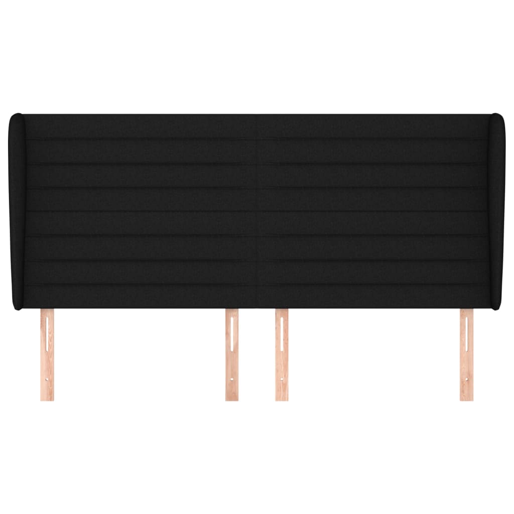 Hoofdbord met randen 203x23x118/128 cm stof zwart 203 x 23 x 118/128 cm Zwart