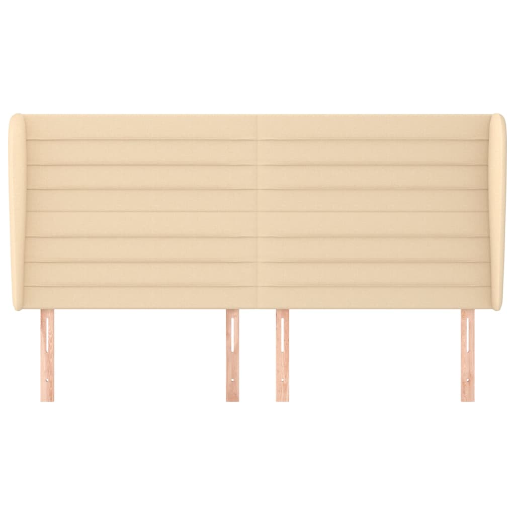 Hoofdbord met randen 203x23x118/128 cm stof crèmekleurig