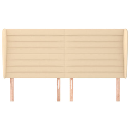 Hoofdbord met randen 203x23x118/128 cm stof crèmekleurig