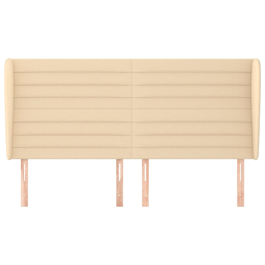 Hoofdbord met randen 203x23x118/128 cm stof crèmekleurig