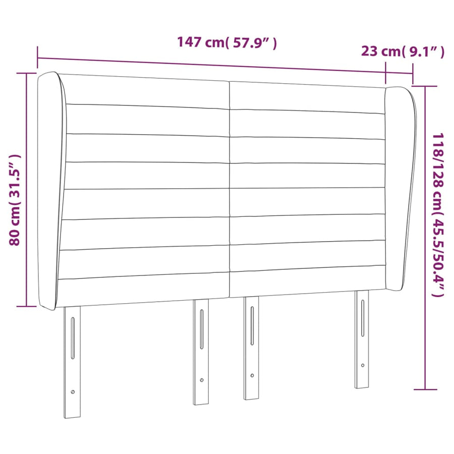 Hoofdbord Met Randen 147X23X118/128 Cm Fluweel Lichtgrijs