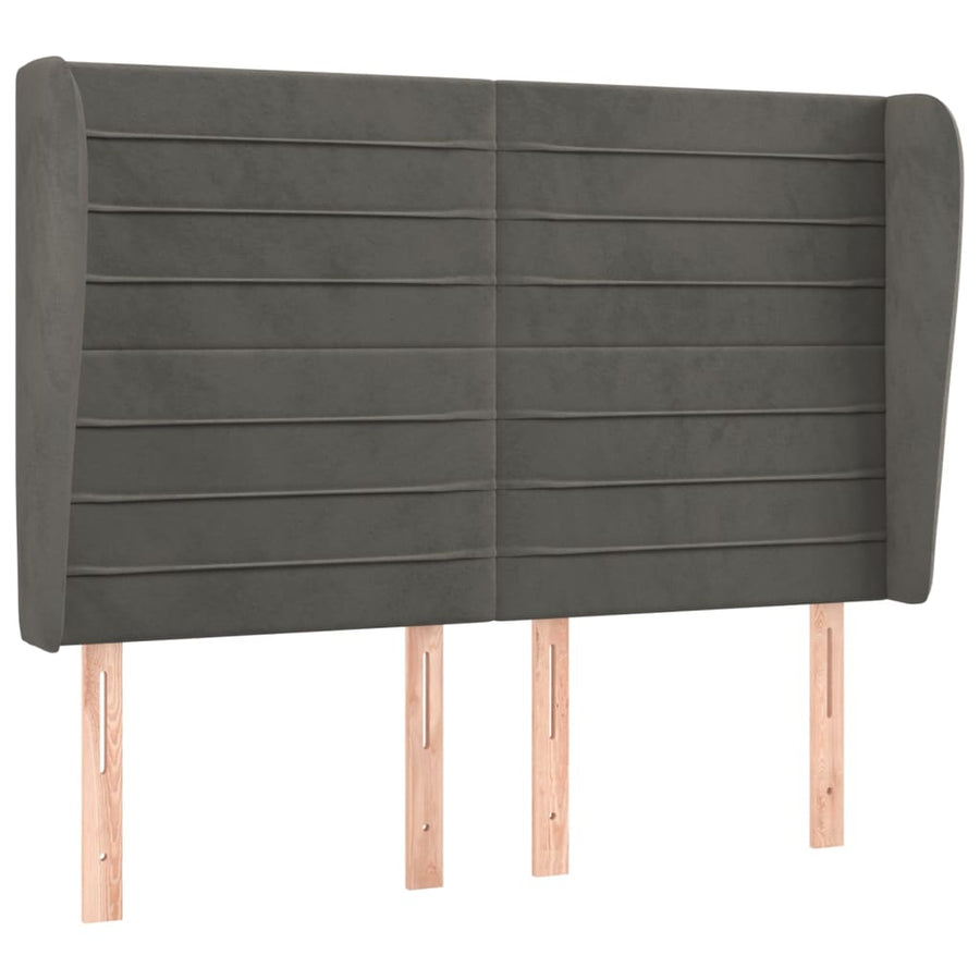 Hoofdbord Met Randen 147X23X118/128 Cm Fluweel Donkergrijs