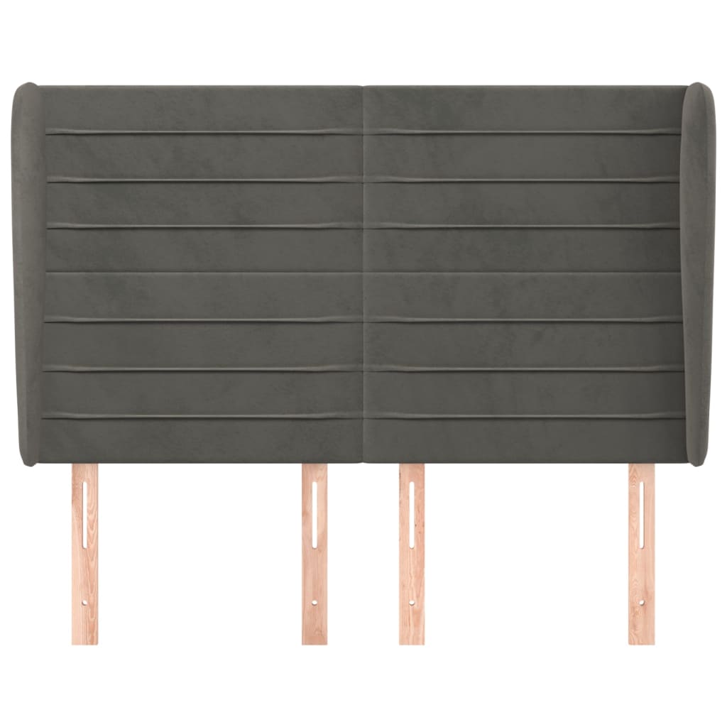 Hoofdbord Met Randen 147X23X118/128 Cm Fluweel Donkergrijs