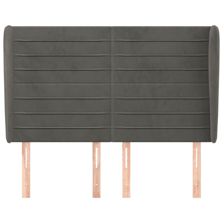 Hoofdbord Met Randen 147X23X118/128 Cm Fluweel Donkergrijs