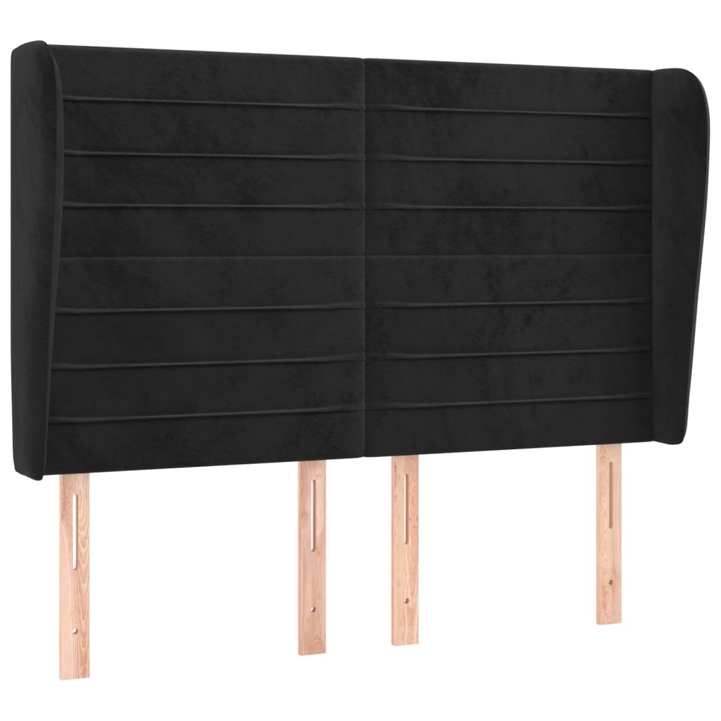 Hoofdbord Met Randen 147X23X118/128 Cm Fluweel Zwart