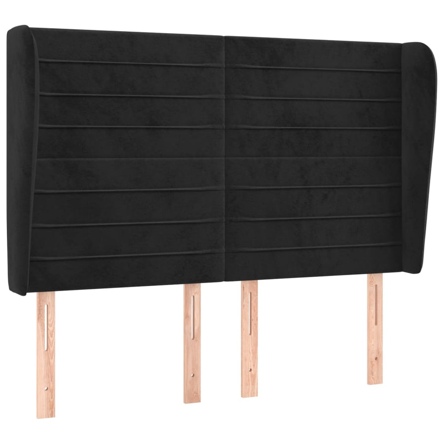 Hoofdbord Met Randen 147X23X118/128 Cm Fluweel Zwart