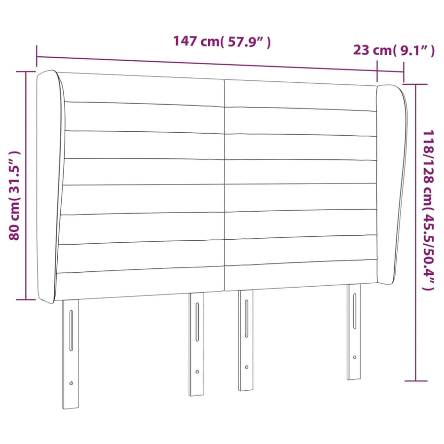 Hoofdbord Met Randen 147X23X118/128 Cm Fluweel Zwart