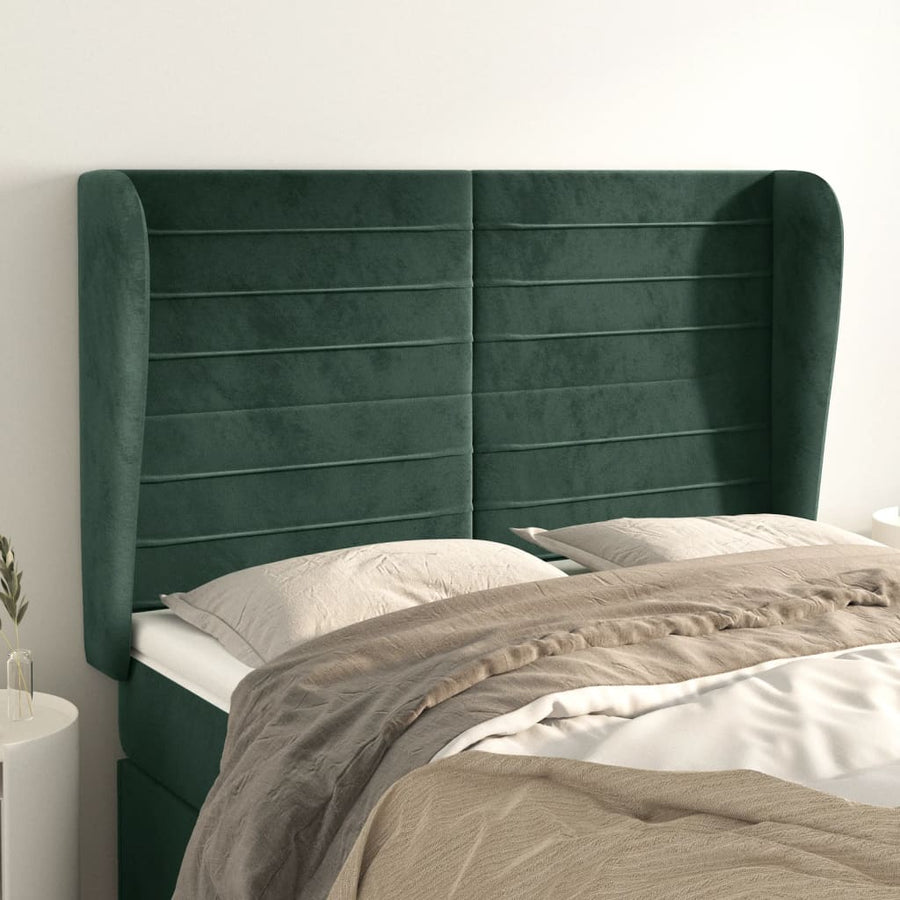 Hoofdbord met randen 147x23x118/128 cm fluweel donkergroen