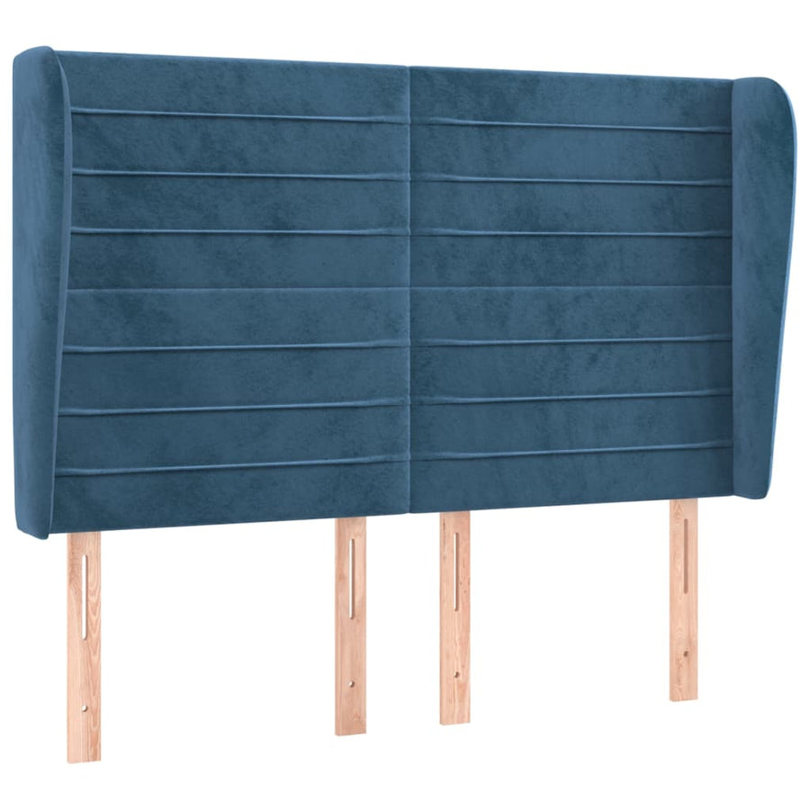 Hoofdbord Met Randen 147X23X118/128 Cm Fluweel Donkerblauw